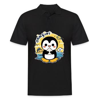 Kawaii Pinguin mit Onigiri Reisball - Männer Poloshirt - Schwarz - Vorne - Kai (181cm)