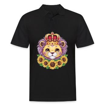 Dessin animé Kawaii lion avec couronne et tournesols - Polo Homme - noir - Devant - Kai (181cm)