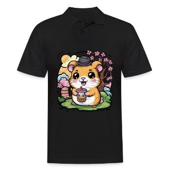 Hamster kawaii dans le style d’un dessin animé avec thé à bulles - Polo Homme - noir - Devant - Kai (181cm)