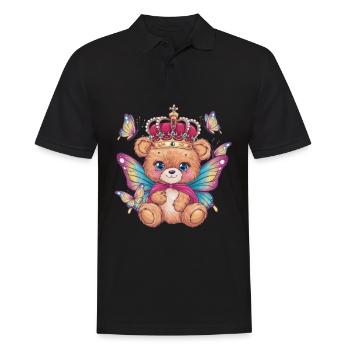 Ours en peluche kawaii avec couronne et papillons - Polo Homme - noir - Devant - Kai (181cm)