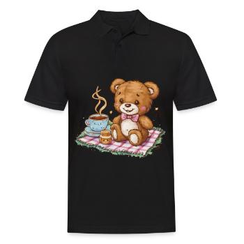 Cartoon Teddybär mit Honig und Tee - Männer Poloshirt - Schwarz - Vorne - Kai (181cm)