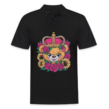 Kawaii Teddy Bear with Crown, Roses and Sunflowers - Men's Polo Shirt - black - Front - Kai (181cm)