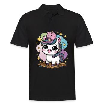Licorne Kawaii cool avec tirelire - Polo Homme - noir - Devant - Kai (181cm)