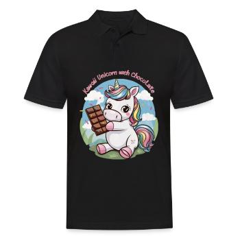 Süßes Kawaii Einhorn mit Schokolade - Männer Poloshirt - Schwarz - Vorne - Kai (181cm)