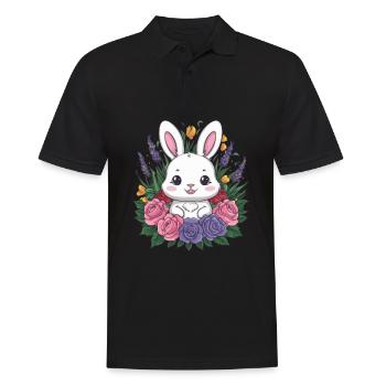 Mignon lapin kawaii avec des roses et de la lavande - Polo Homme - noir - Devant - Kai (181cm)