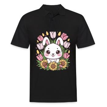 Lapin kawaii avec des tulipes et des tournesols - Polo Homme - noir - Devant - Kai (181cm)