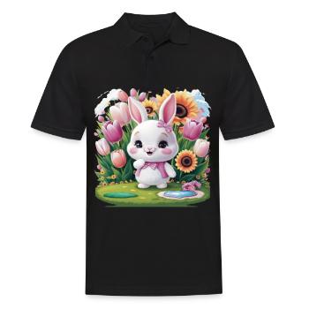 Lapin kawaii avec des tulipes et des tournesols - Polo Homme - noir - Devant - Kai (181cm)