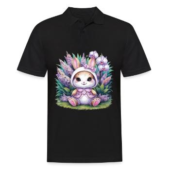 Kawaii Hase mit Orchideen und Flieder - Männer Poloshirt - Schwarz - Vorne - Kai (181cm)