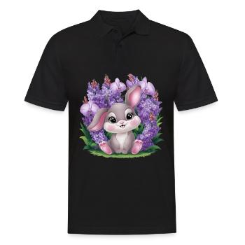 Kawaii Hase mit Orchideen und Flieder - Männer Poloshirt - Schwarz - Vorne - Kai (181cm)