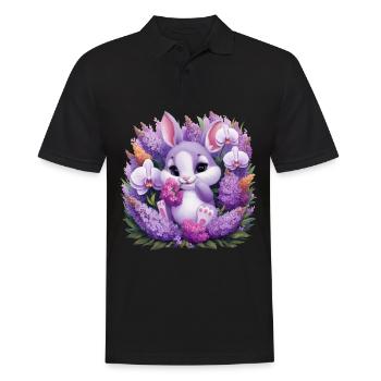 Kawaii Bunny with Orchids and Lilac - Men's Polo Shirt - black - Front - Kai (181cm)