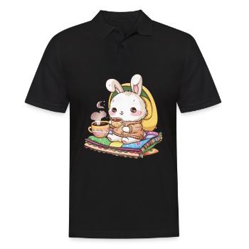 Knuffiger Hawaii Hase mit Tee und Decke - Männer Poloshirt - Schwarz - Vorne - Kai (181cm)