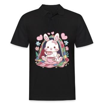 Knuffiger Hawaii Hase mit Tee und Decke - Männer Poloshirt - Schwarz - Vorne - Kai (181cm)