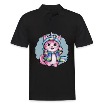 Niedliche Einhorn Katze mit brillanten Farben - Männer Poloshirt - Schwarz - Vorne - Kai (181cm)