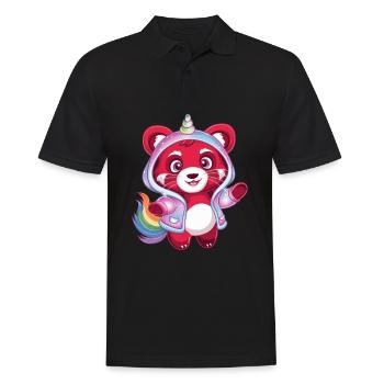 Roter Einhorn Panda - Männer Poloshirt - Schwarz - Vorne - Kai (181cm)