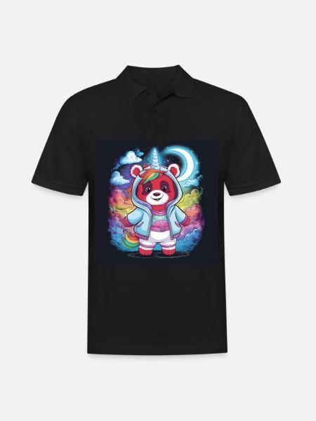Roter Einhorn Panda - Männer Poloshirt - Schwarz