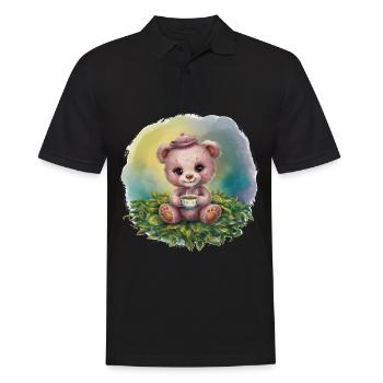 Teddybär liebt Tee - Männer Poloshirt - Schwarz - Vorne - Kai (181cm)