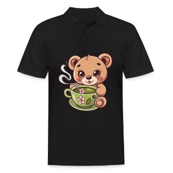 L’ours en peluche adore le thé - Polo Homme - noir - Devant - Kai (181cm)