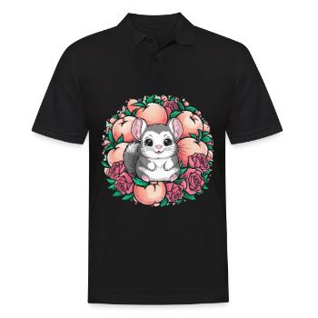 Cartoon Kawaii Chinchilla mit Rosen und Pfirsich - Männer Poloshirt - Schwarz - Vorne - Kai (181cm)