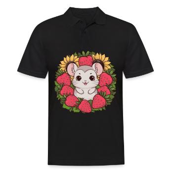 Kawaii Chinchilla mit Erdbeeren & Sonnenblumen - Männer Poloshirt - Schwarz - Vorne - Kai (181cm)