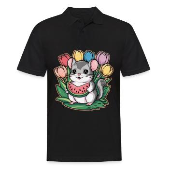 Chinchilla kawaii avec pastèque et tulipes - Polo Homme - noir - Devant - Kai (181cm)
