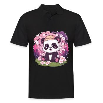 Panda kawaii avec fleurs de cerisier - Polo Homme - noir - Devant - Kai (181cm)
