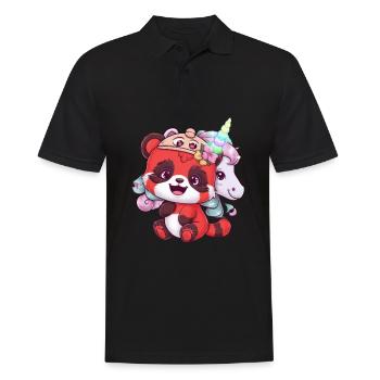 Mignon panda kawaii rouge au look de dessin animé - Polo Homme - noir - Devant - Kai (181cm)
