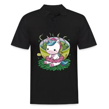 Une jolie licorne kawaii aime le thé vert - Polo Homme - noir - Devant - Kai (181cm)