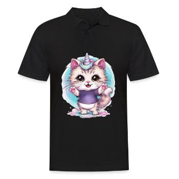 Une jolie licorne kawaii aime le thé vert - Polo Homme - noir - Devant - Kai (181cm)