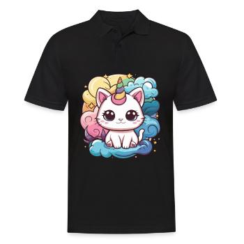 Chat licorne kawaii - Polo Homme - noir - Devant - Kai (181cm)
