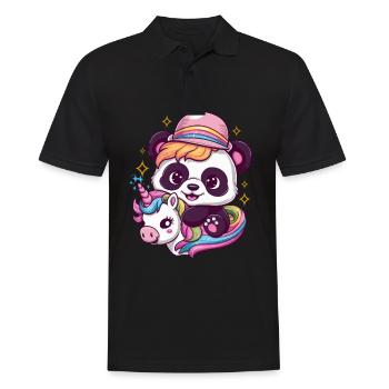 Mignon panda kawaii avec licorne - Polo Homme - noir - Devant - Kai (181cm)