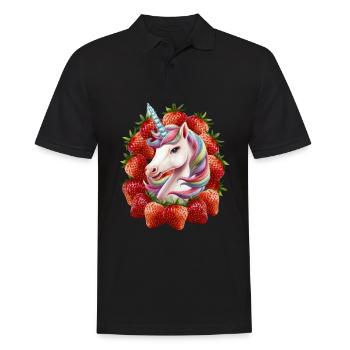 Licorne mignonne avec des fraises pleines de magie - Polo Homme - noir - Devant - Kai (181cm)