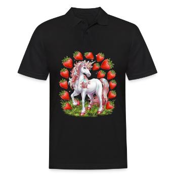 Licorne mignonne avec des fraises pleines de magie - Polo Homme - noir - Devant - Kai (181cm)