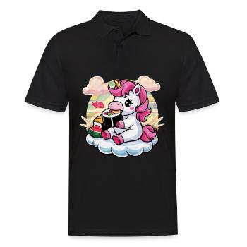 La licorne kawaii adore les sushis - Polo Homme - noir - Devant - Kai (181cm)