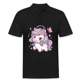 Niedliches Kawaii Einhorn mit Schmetterling - Männer Poloshirt - Schwarz - Vorne - Kai (181cm)