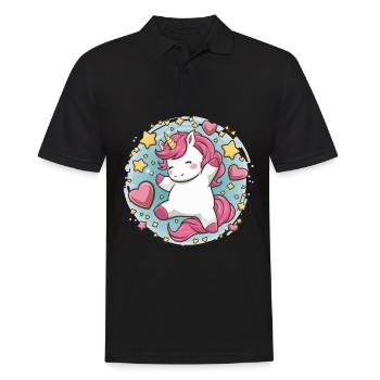 Mignon licorne kawaii avec des étoiles et des cœurs - Polo Homme - noir - Devant - Kai (181cm)