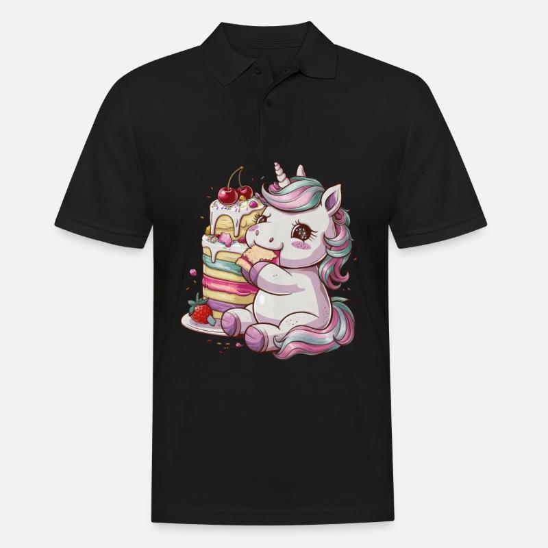 Kawaii Einhonr mit Kuchen - Männer Poloshirt - Schwarz
