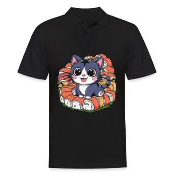 Cute kawaii cat loves sushi - Men's Polo Shirt - black - Front - Kai (181cm)