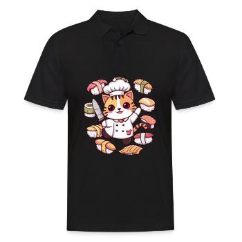Cute kawaii cat loves sushi - Men's Polo Shirt - black - Front - Kai (181cm)