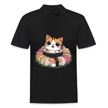 Cute kawaii cat loves sushi - Men's Polo Shirt - black - Front - Kai (181cm)