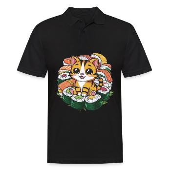Cute kawaii cat loves sushi - Men's Polo Shirt - black - Front - Kai (181cm)