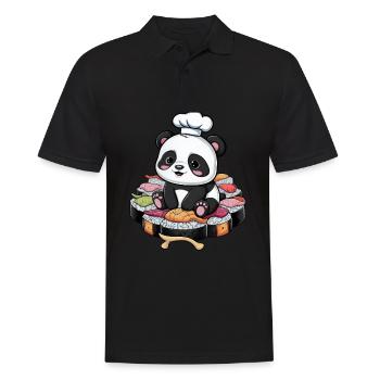 Süßer Kawaii Panda mit großer Sushi Variation - Männer Poloshirt - Schwarz - Vorne - Kai (181cm)