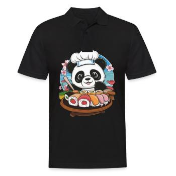 Süßer Kawaii Panda mit großer Sushi Variation - Männer Poloshirt - Schwarz - Vorne - Kai (181cm)