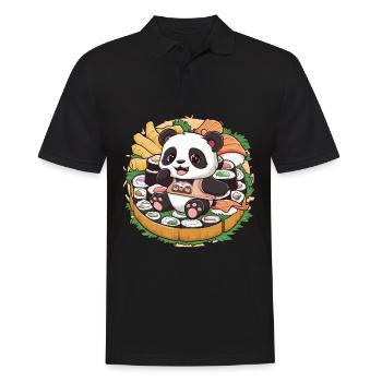 Süßer Kawaii Panda mit großer Sushi Variation - Männer Poloshirt - Schwarz - Vorne - Kai (181cm)