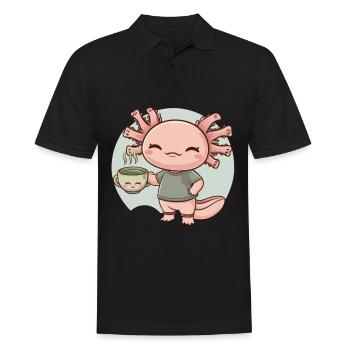 Kawaii Axolotl aime le thé vert - Polo Homme - noir - Devant - Kai (181cm)