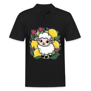 Mouton de dessin animé kawaii avec des citrons et des tulipes - Polo Homme - noir - Devant - Kai (181cm)