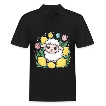 Mouton de dessin animé kawaii avec des citrons et des tulipes - Polo Homme - noir - Devant - Kai (181cm)