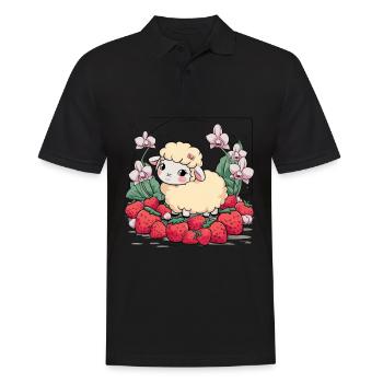 Süßes Kawaii Schaf mit Erdbeeren & Orchideen - Männer Poloshirt - Schwarz - Vorne - Kai (181cm)