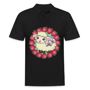 Süßes Kawaii Schaf mit Erdbeeren & Orchideen - Männer Poloshirt - Schwarz - Vorne - Kai (181cm)