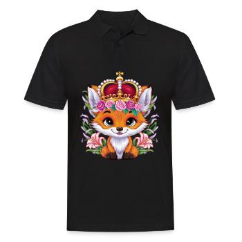 Cartoon kawaii fox with crown, roses and lilies - Men's Polo Shirt - black - Front - Kai (181cm)