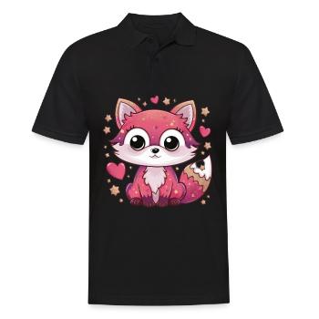 Kawaii Fuchs mit herzen und Sternen - Männer Poloshirt - Schwarz - Vorne - Kai (181cm)